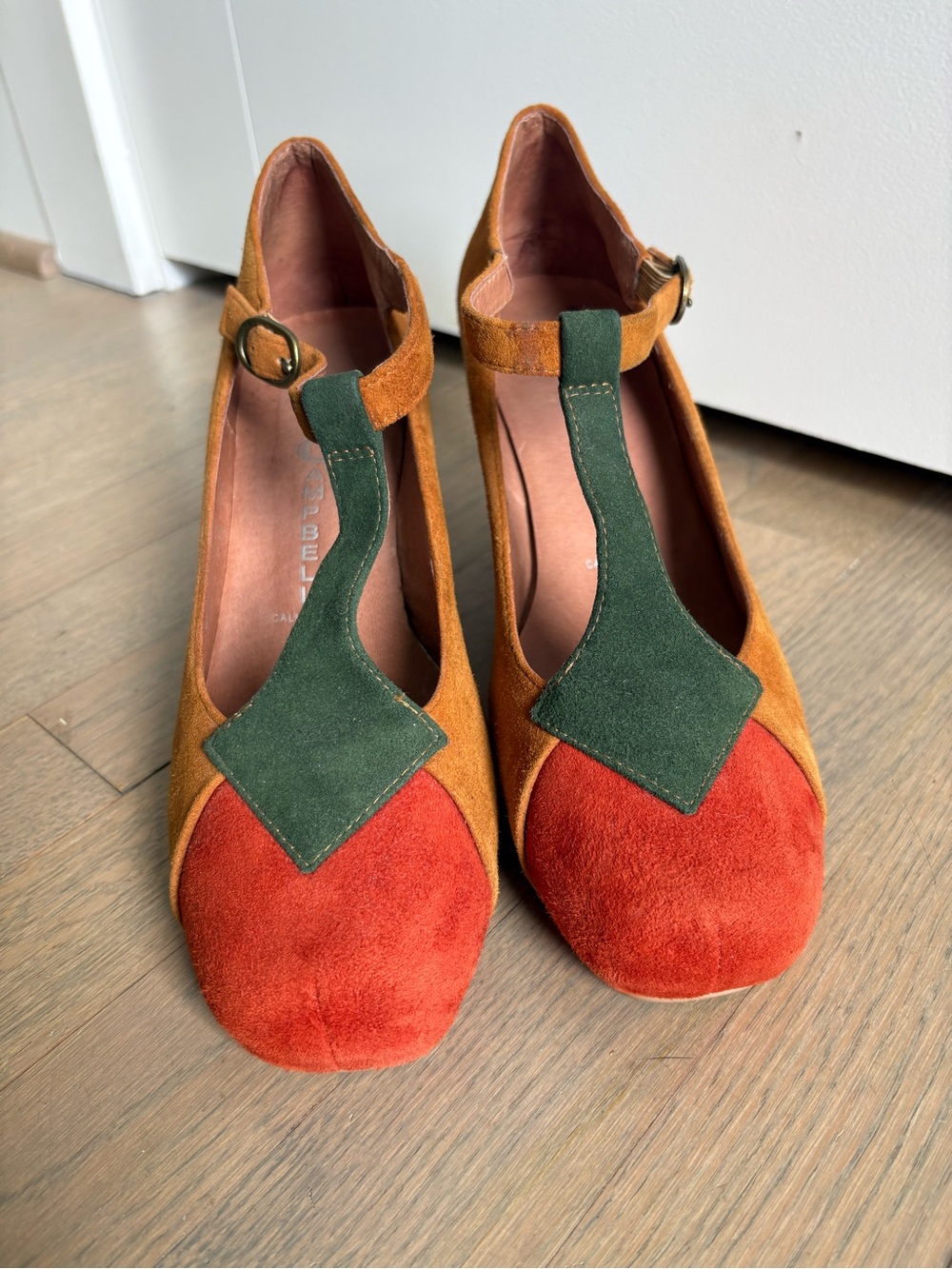 Jeffrey Campbell this-Way Suede T-Strap Wedges in Rust, Olive & Camel